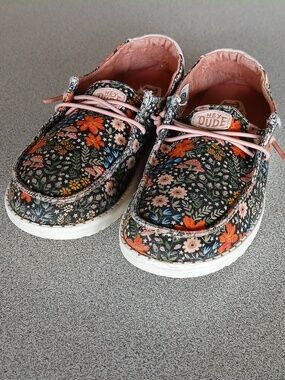 Hey Dude Floral Canvas Slip-Ons in Black, Pink & Orange